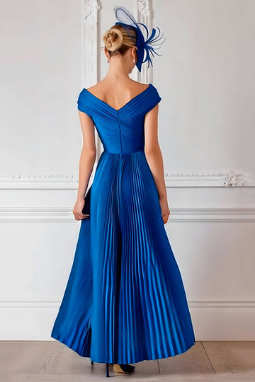 Royal Blue Pleated Satin A-Line Mother Of The Bride Dress